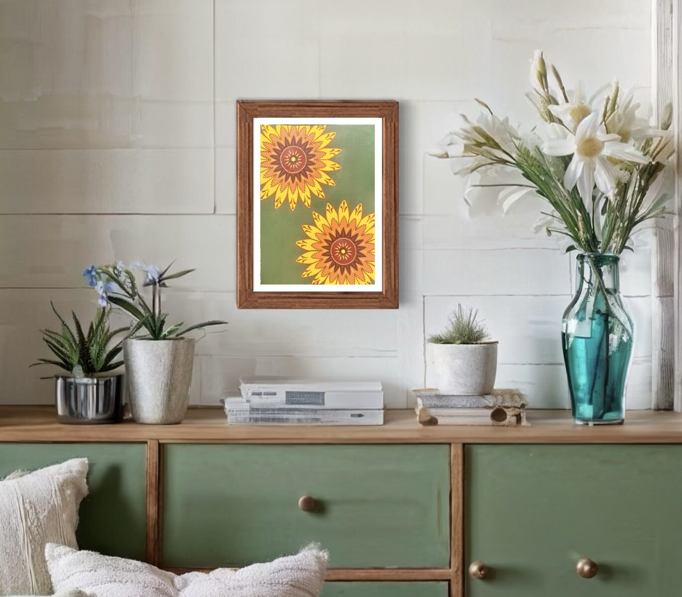 sunshine, flower, sunflower, mandala, circle, painting, acrylic