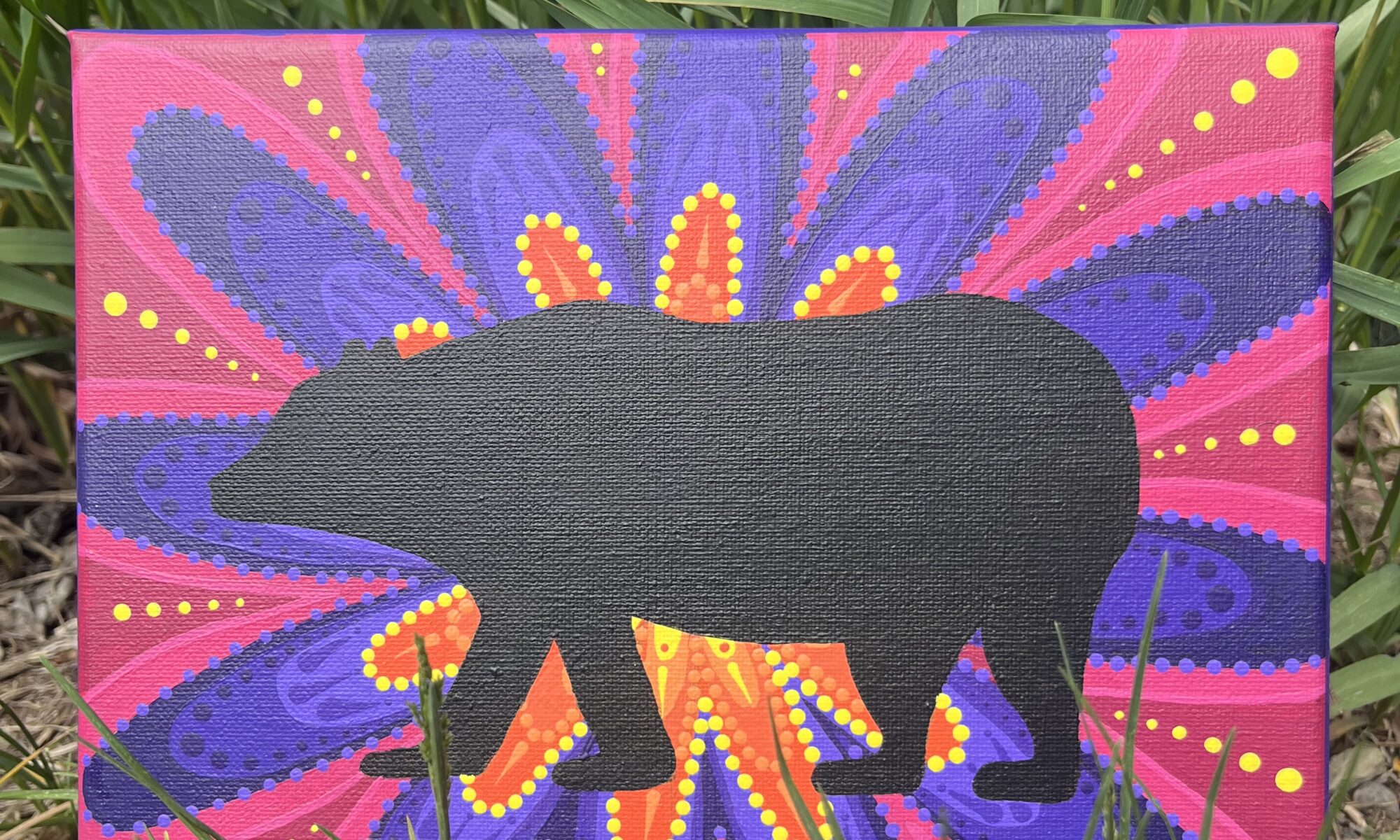 bear, groovy, pink, purple, yellow, orange, mandala