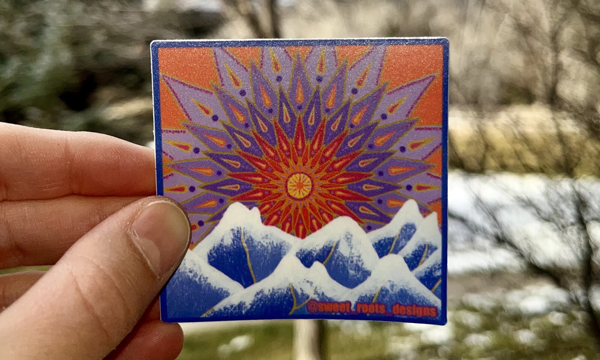 mountain, sticker, funky, pink, purple, orange, marmalade