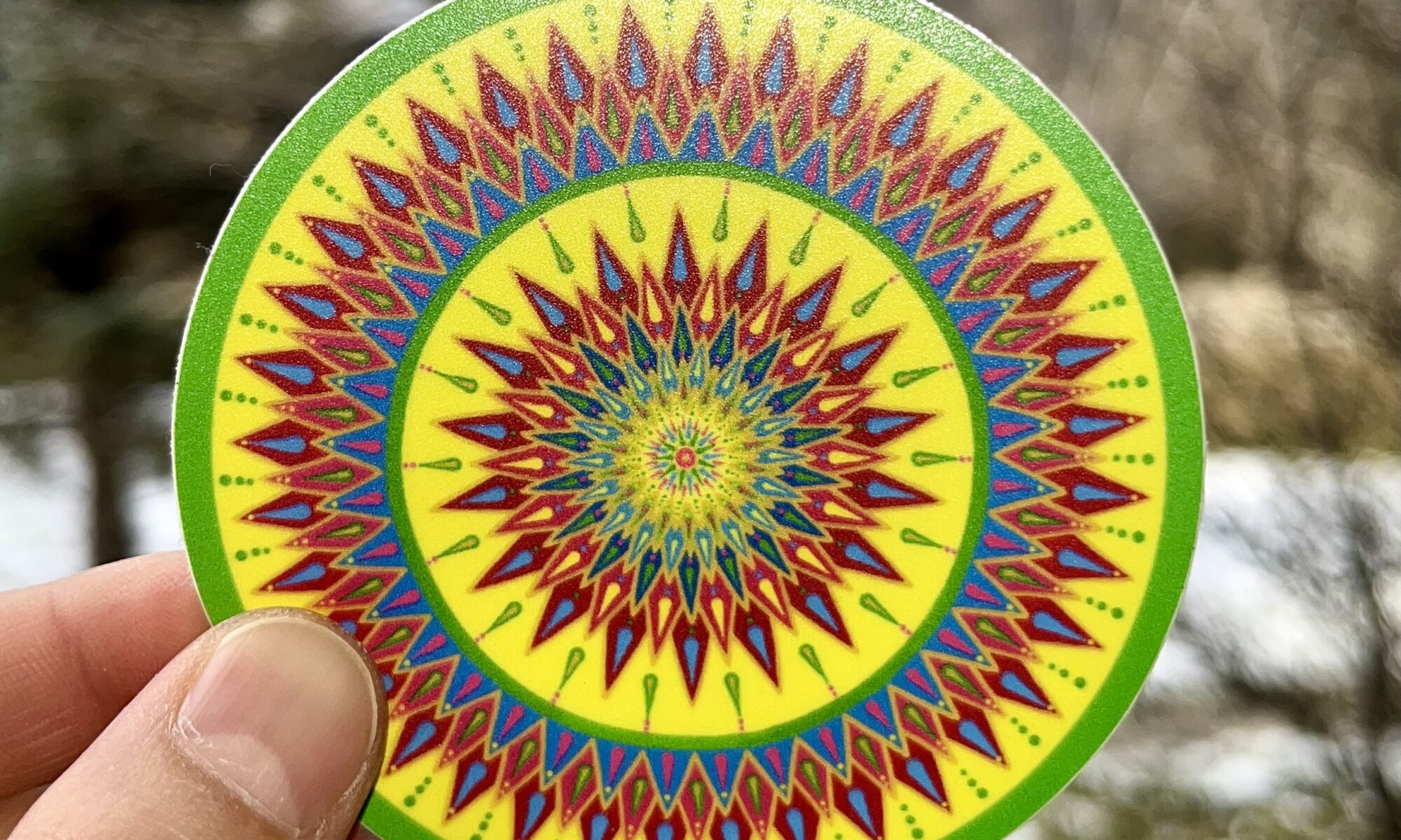 sun, bright, yellow, pink, gold, green, circle, mandala, sticker